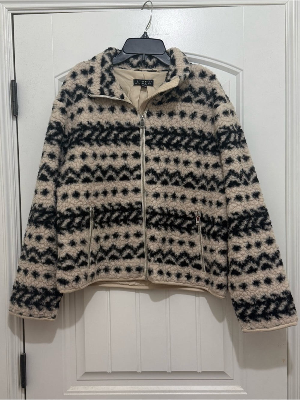 J. Crew Sherpa Fleece Zip-Up Jacket in Jacquard - Womens Small